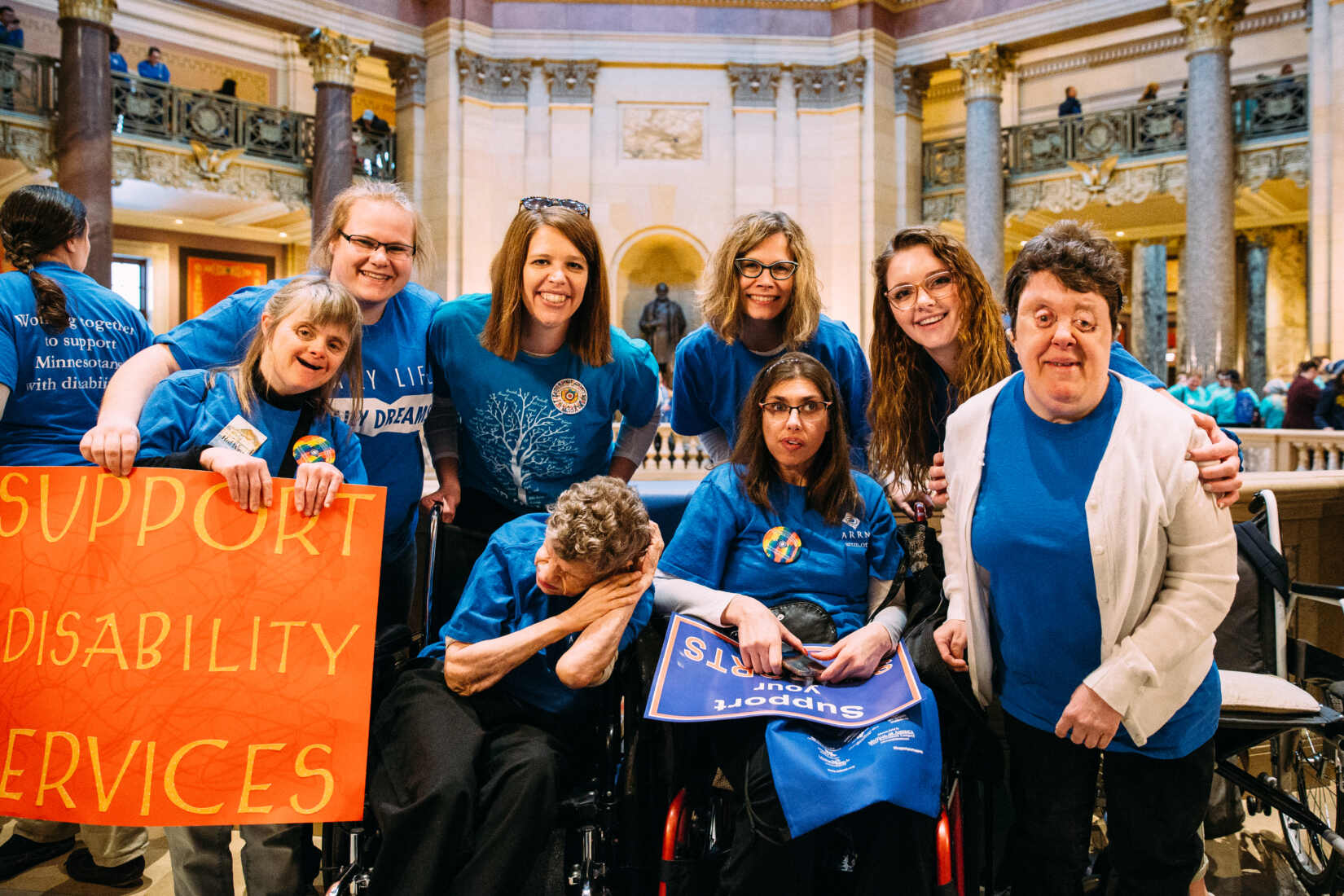 Residential Supervisor with Direct Care professionals and residents at Minnesota Rally advocating for people with disabilities